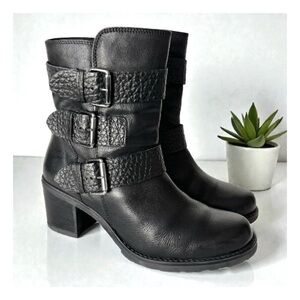 Clarks Fernwood Lake Leather buckle Tall Ankle Boots black 9